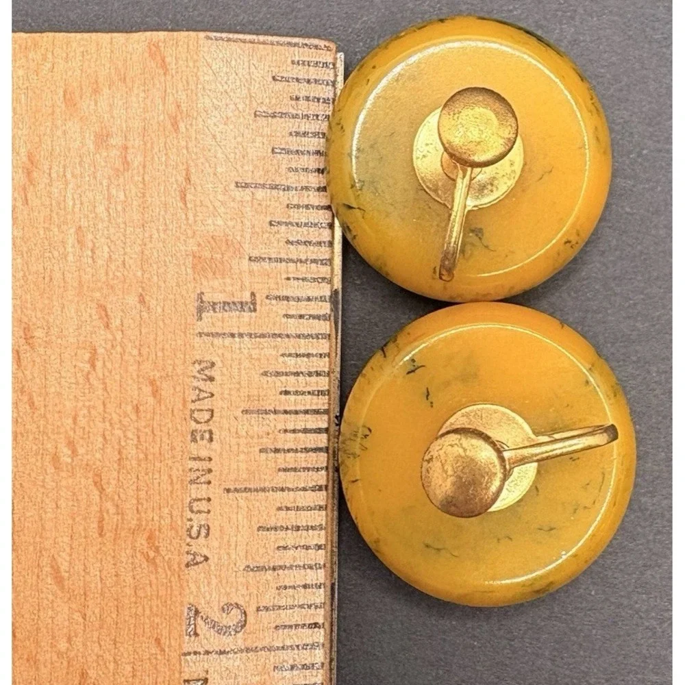 Vintage‎ Bakelite Style Marbled Butterscotch Screwback Earrings Acrylic